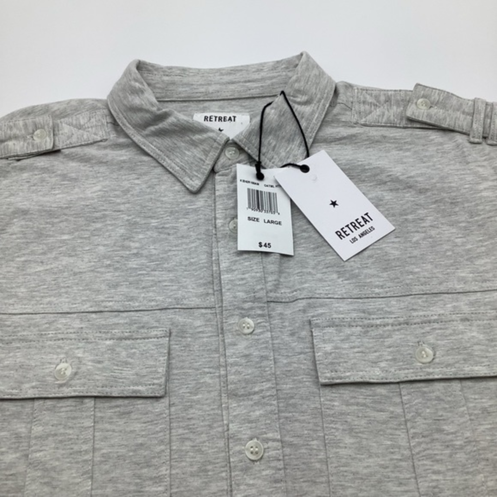 Retreat Los Angelos Mens Short Sleeve Button Up‎ Shirt Grey Sz L NWT.